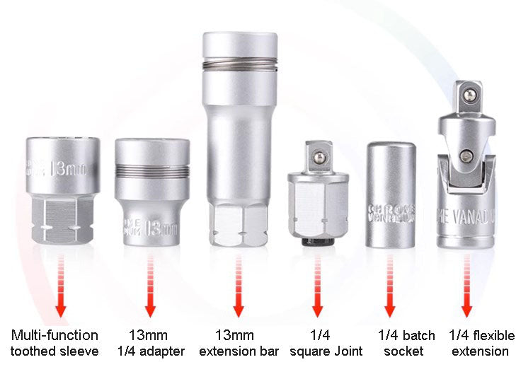 🔧📐Coffret douilles universel, cliquet angle réduit avec rallonge‑cardan, pour auto moto et meubles🚗✨